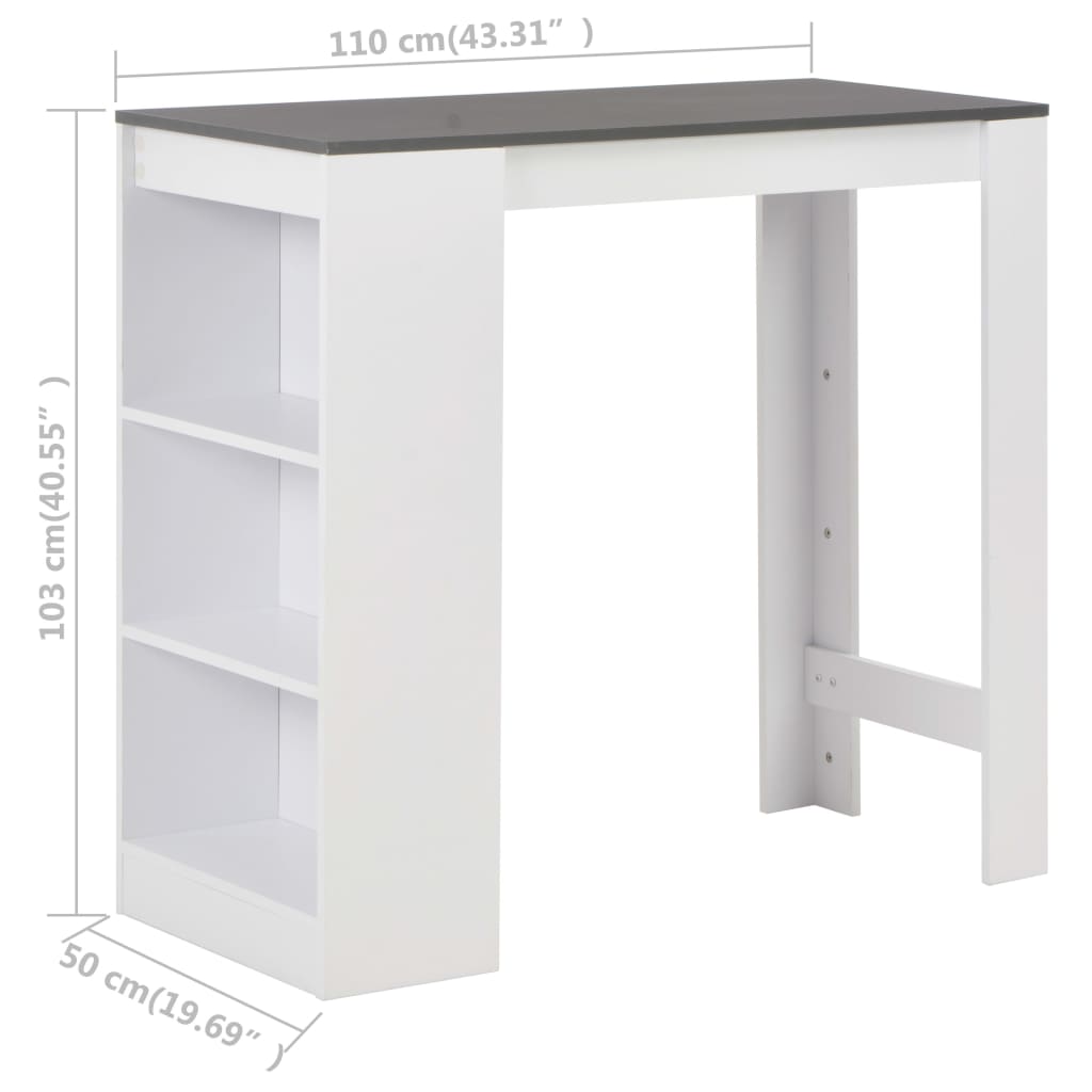 barbord med hylde 110x50x103 cm hvid
