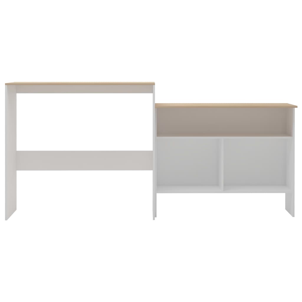 barbord med 2 bordplader 130x40x120 cm hvid og eg