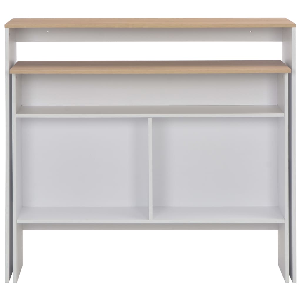 barbord med 2 bordplader 130x40x120 cm hvid og eg