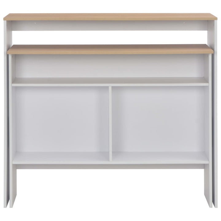 barbord med 2 bordplader 130x40x120 cm hvid og eg