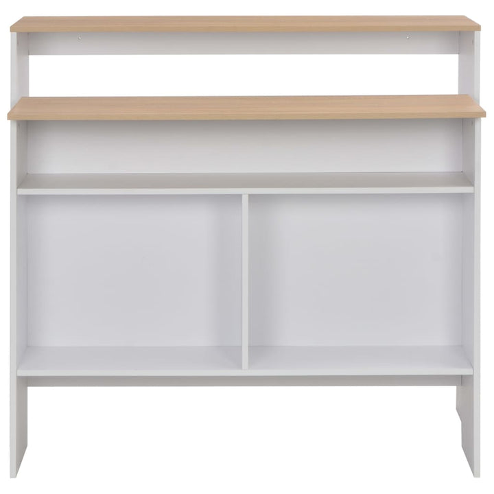 barbord med 2 bordplader 130x40x120 cm hvid og eg
