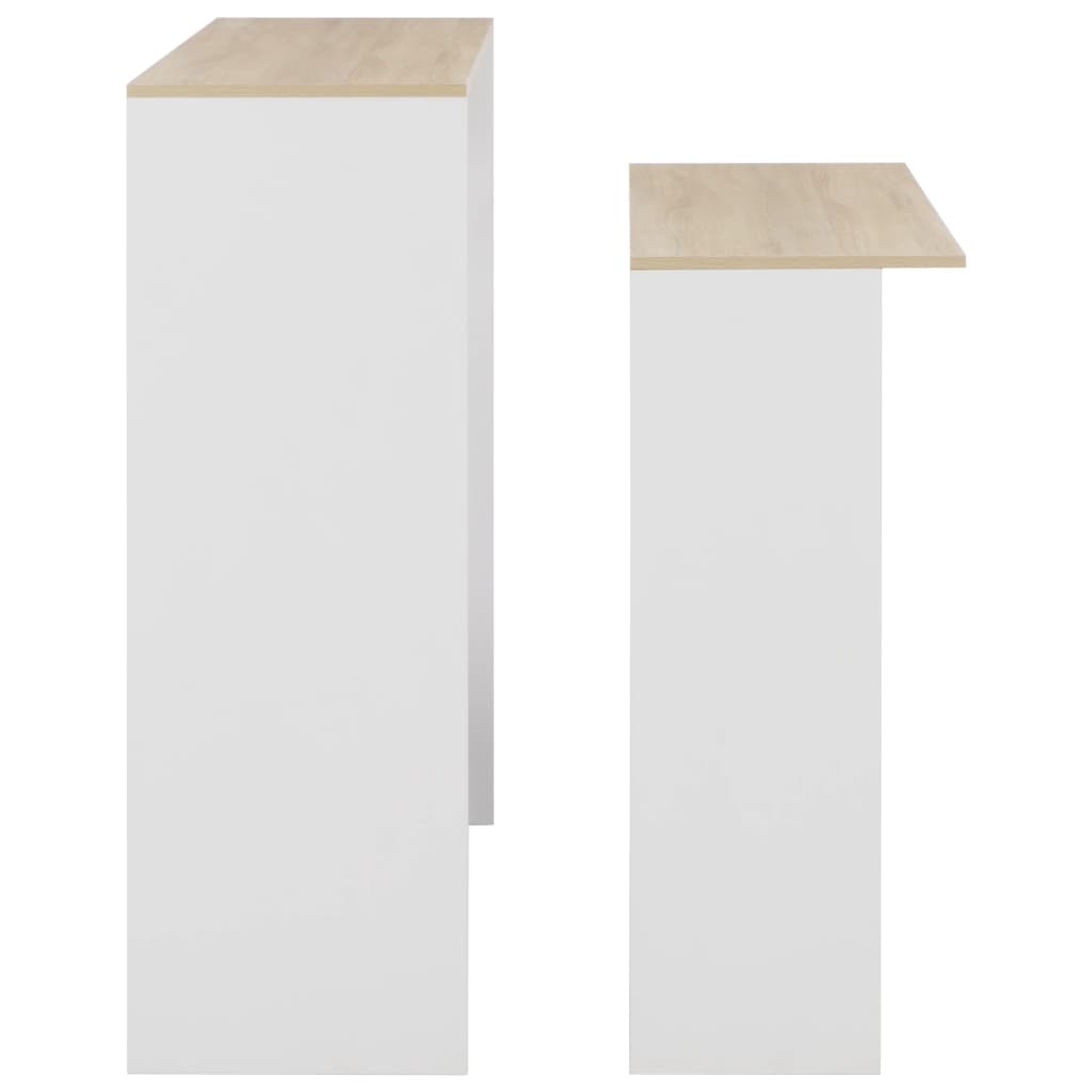 barbord med 2 bordplader 130x40x120 cm hvid og eg