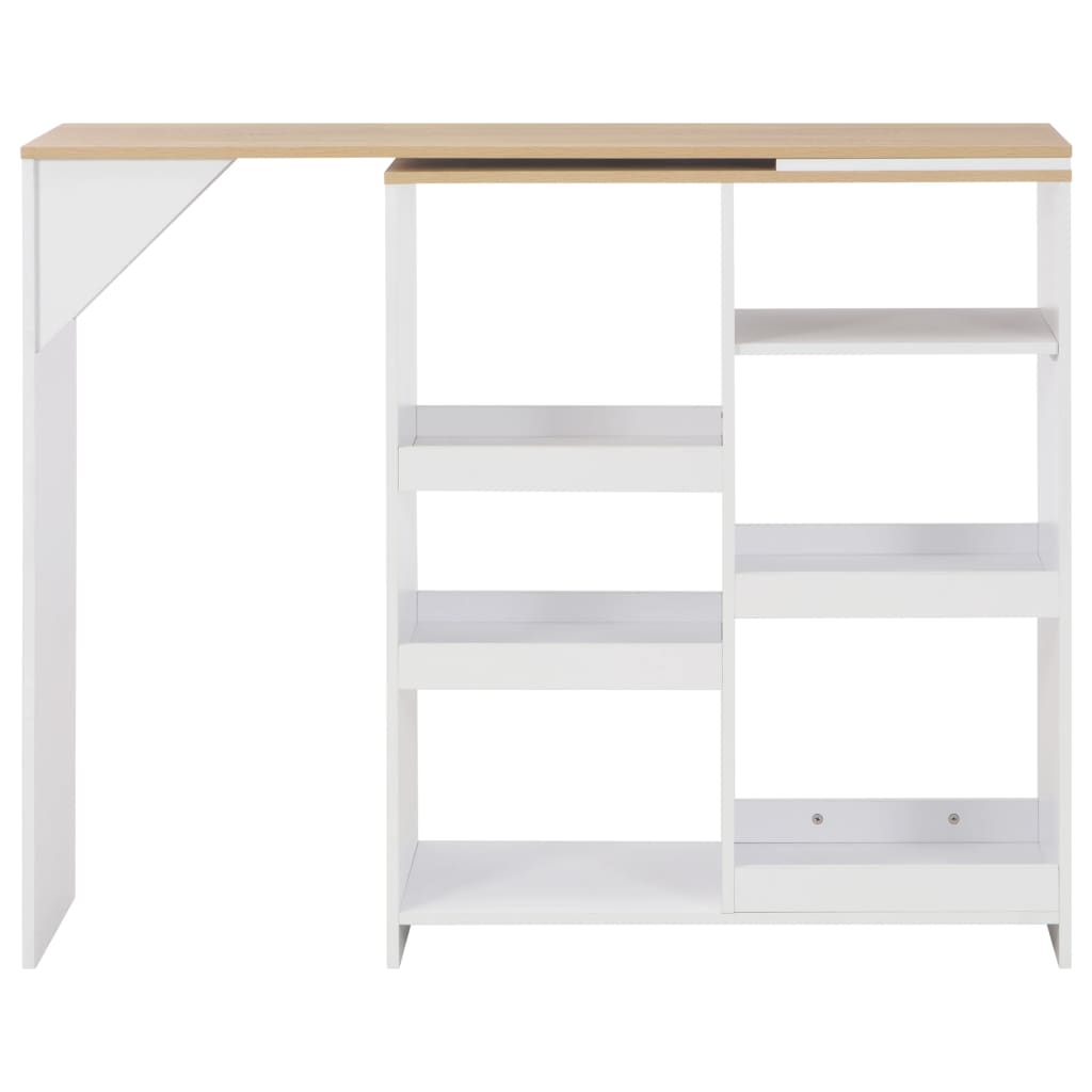 barbord med flytbar hylde 138x39x110 cm hvid