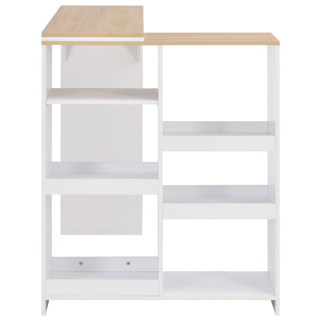 barbord med flytbar hylde 138x39x110 cm hvid