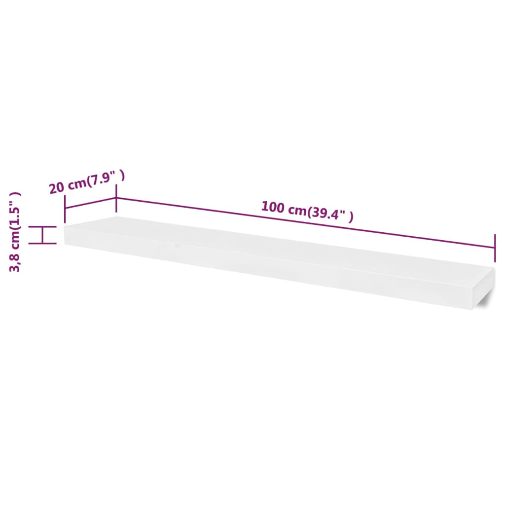 væghylder 4 stk. 100 cm hvid