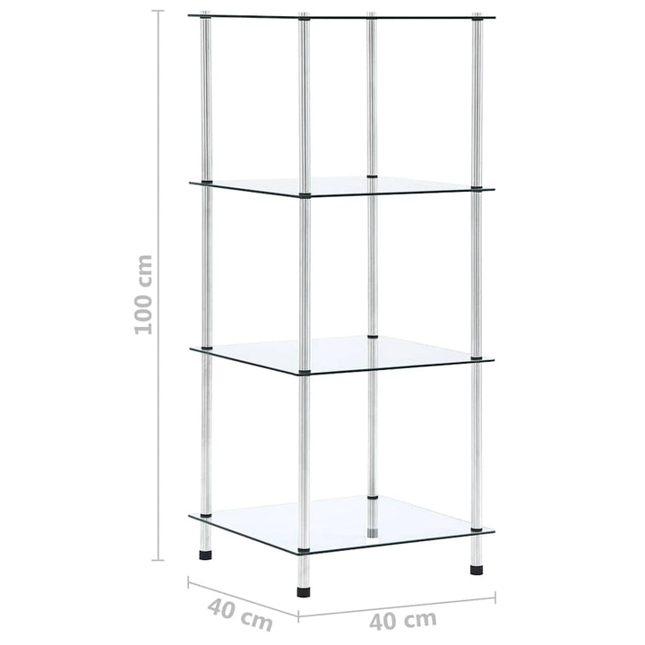 reol 4 hylder 40x40x100 cm hærdet glas transparent