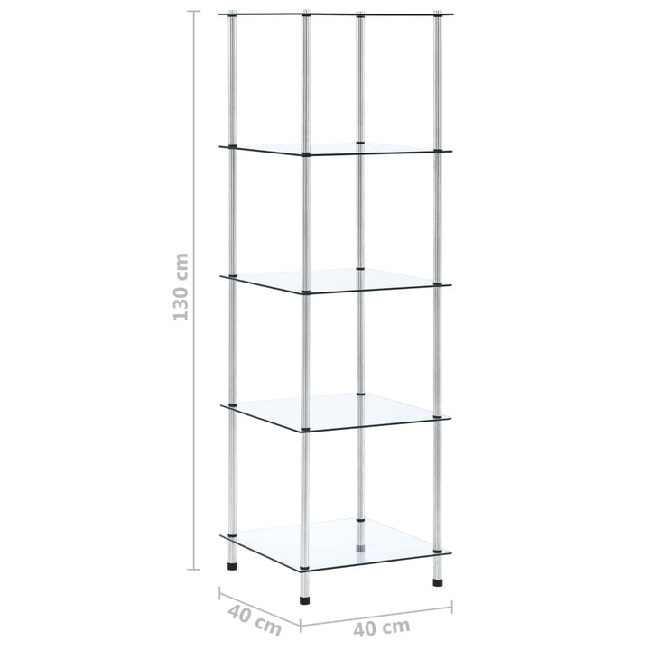 reol 5 hylder 40x40x130 cm hærdet glas transparent