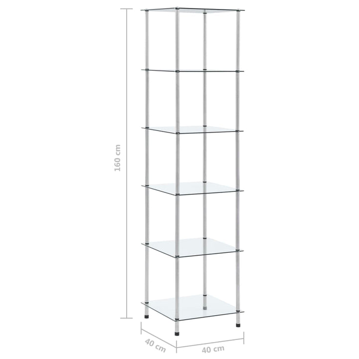 reol 6 hylder 40x40x160 cm hærdet glas transparent