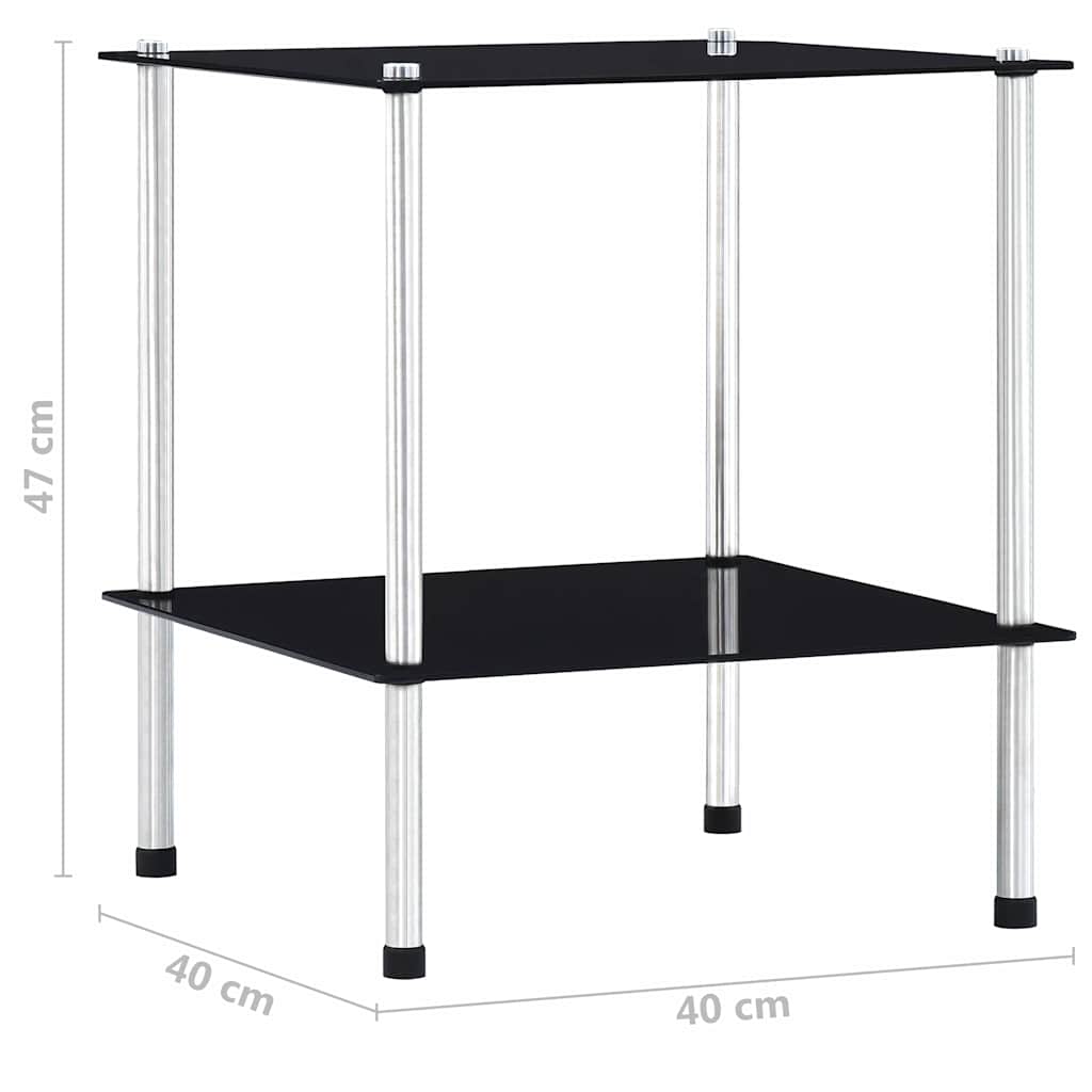 reol 2 hylder 40x40x47 cm hærdet glas sort