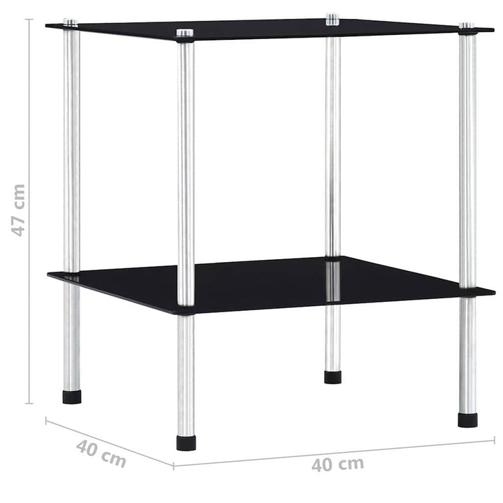 reol 2 hylder 40x40x47 cm hærdet glas sort