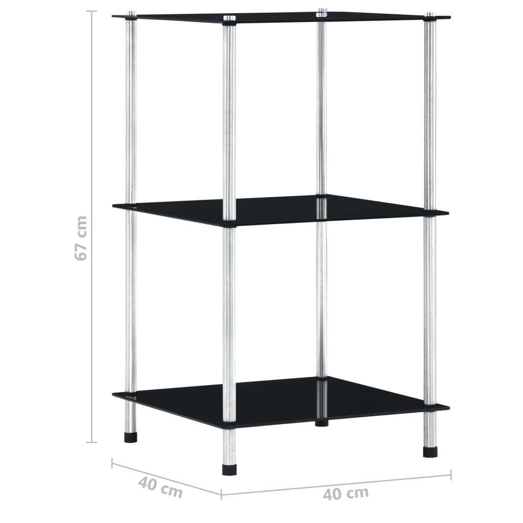 reol 3 hylder 40x40x67 cm hærdet glas sort