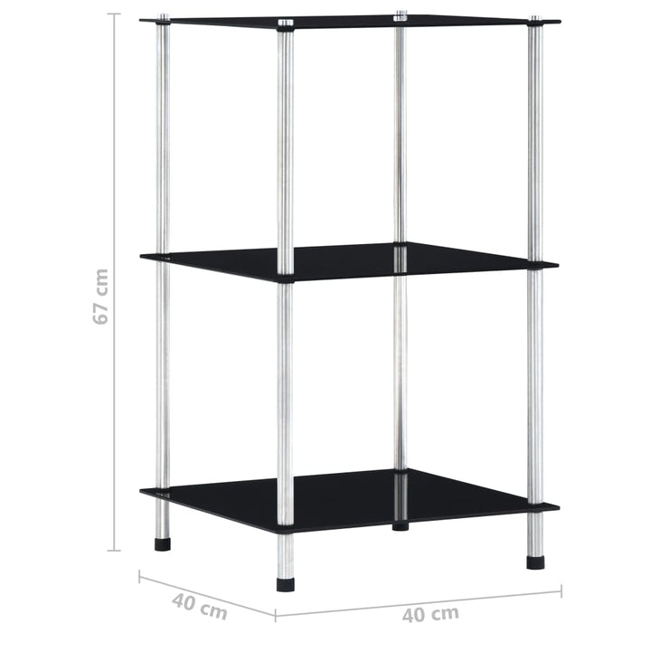 reol 3 hylder 40x40x67 cm hærdet glas sort