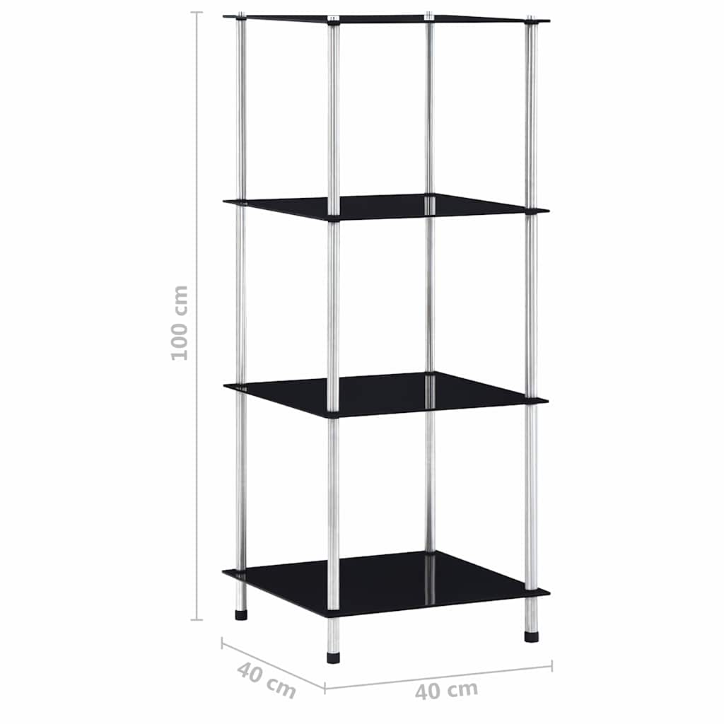 reol 4 hylder 40x40x100 cm hærdet glas sort