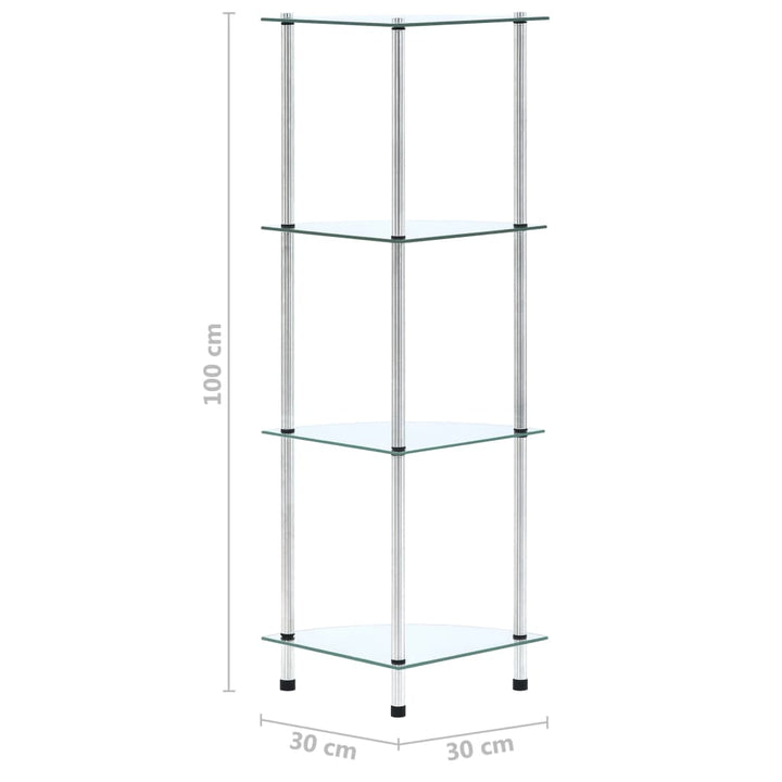 reol 4 hylder 30x30x100 cm hærdet glas transparent