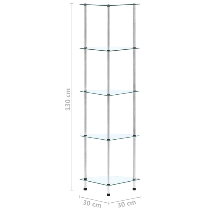 reol 5 hylder 30x30x130 hærdet glas transparent