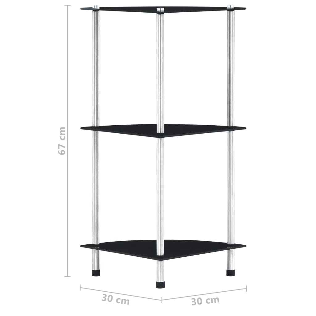 reol 3 hylder 30x30x67 cm hærdet glas sort