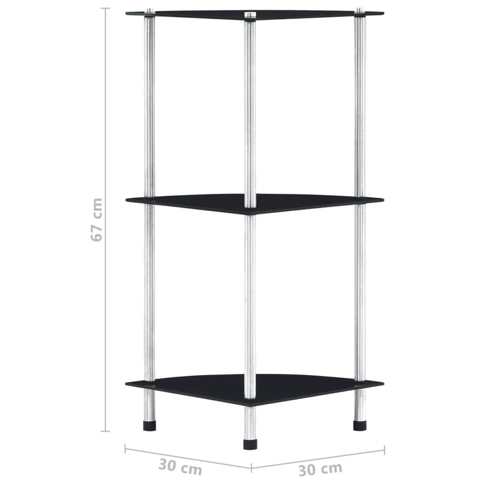 reol 3 hylder 30x30x67 cm hærdet glas sort