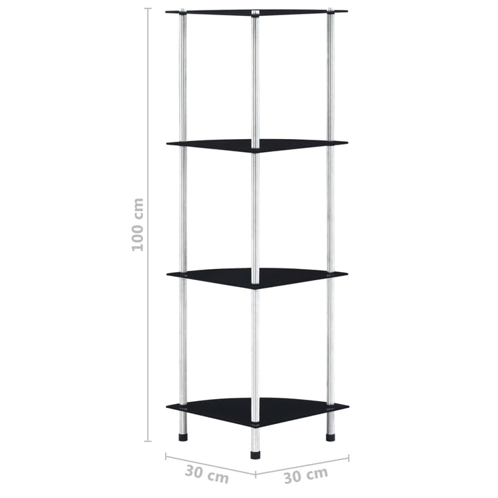 reol 4 hylder 30x30x100 cm hærdet glas sort