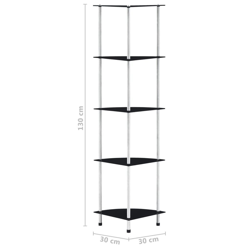 reol 5 hylder 30x30x130 cm hærdet glas sort