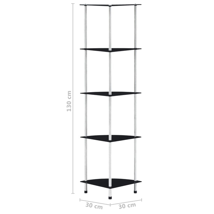 reol 5 hylder 30x30x130 cm hærdet glas sort