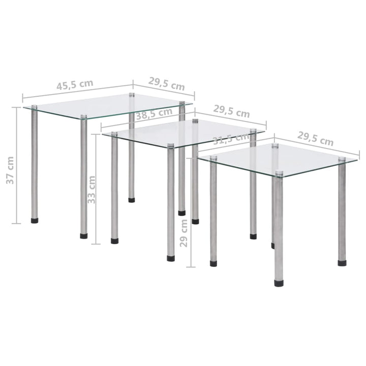 indskudsbordssæt 3 stk. hærdet glas transparent