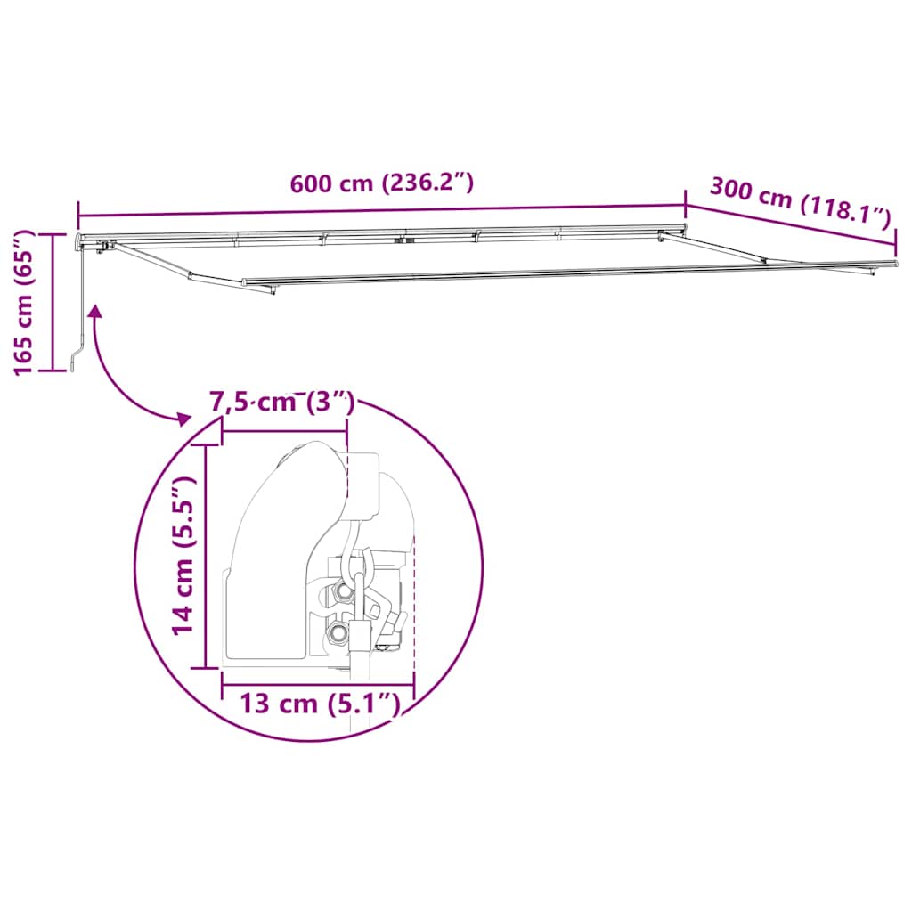 Markiseramme Hvid 600 × 300 cm Aluminium