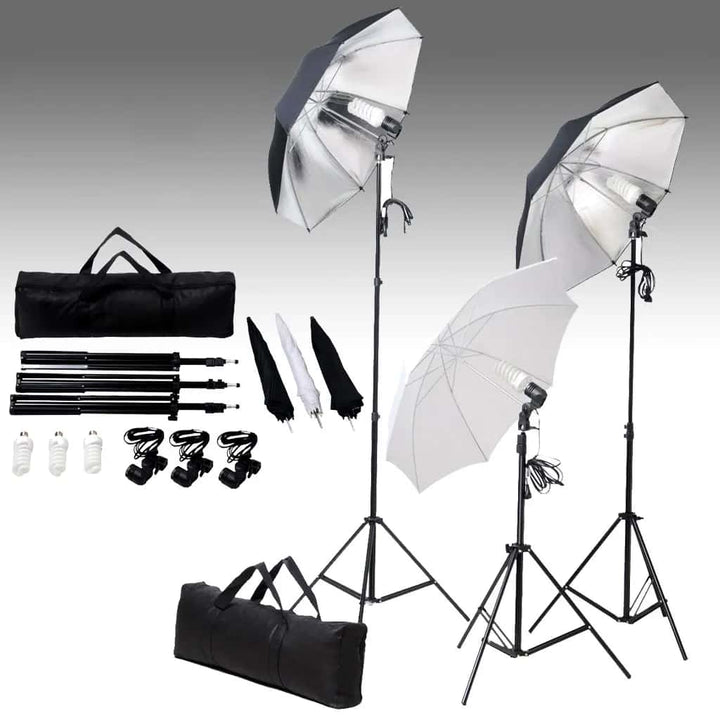 belysningssæt til fotostudio m. stativer og paraplyer 24 watt