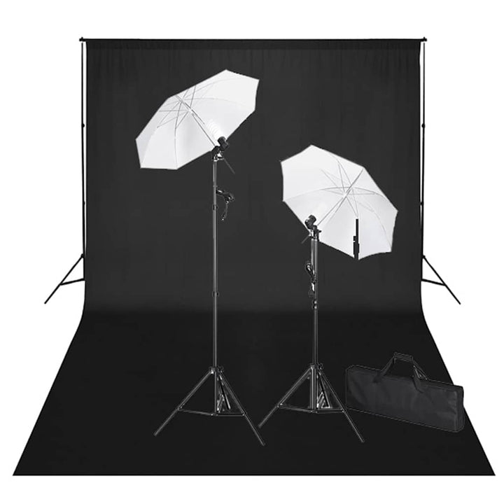 studiosæt med sort fotobaggrund og lamper 600 x 300 cm