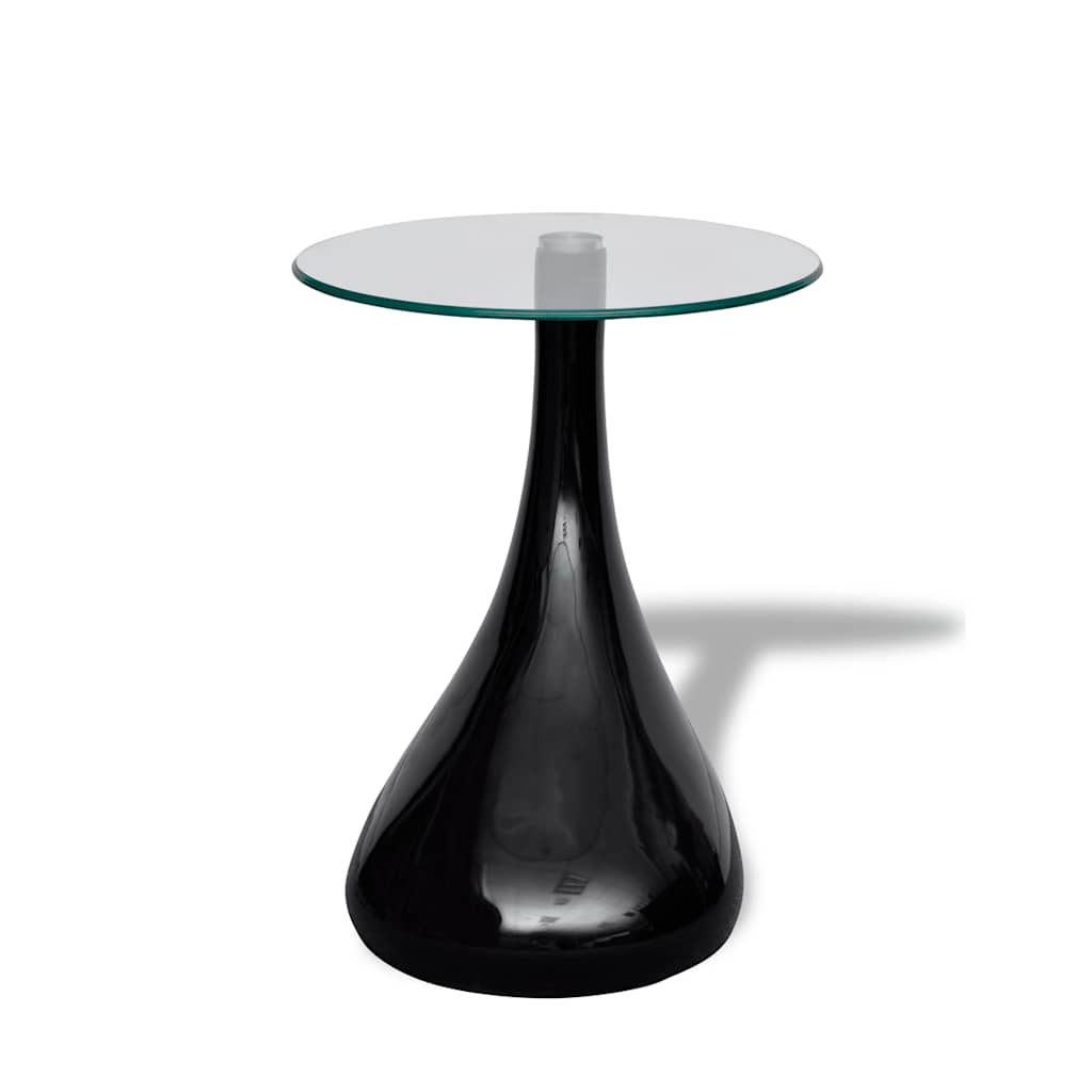 sofabord med rund bordplade i glas højglans sort