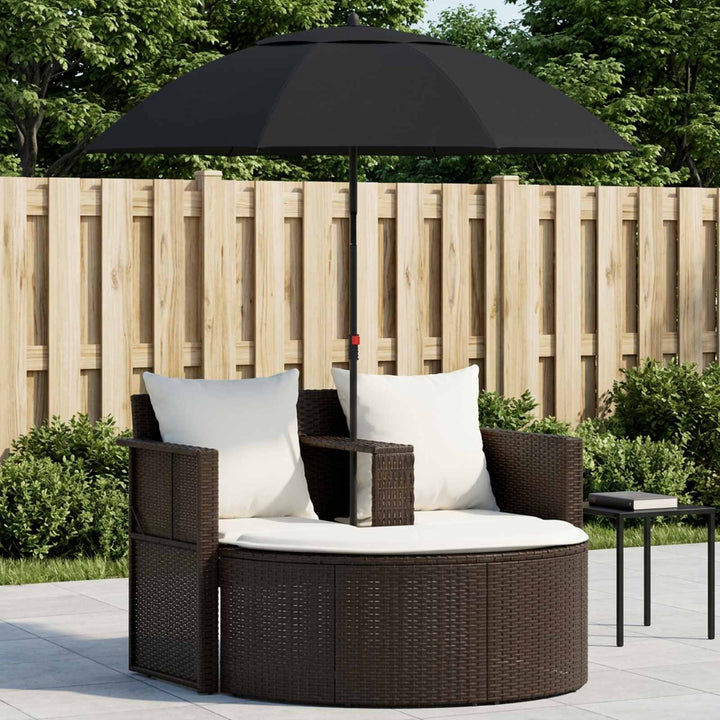 haveseng med parasol polyrattan brun