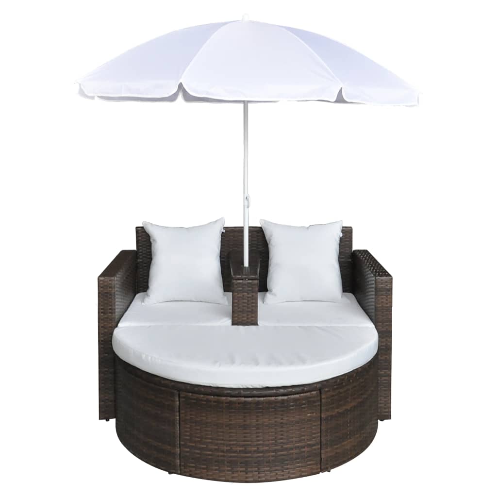 haveseng med parasol polyrattan brun