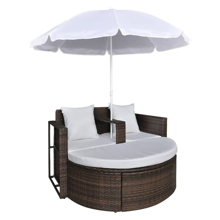 haveseng med parasol polyrattan brun