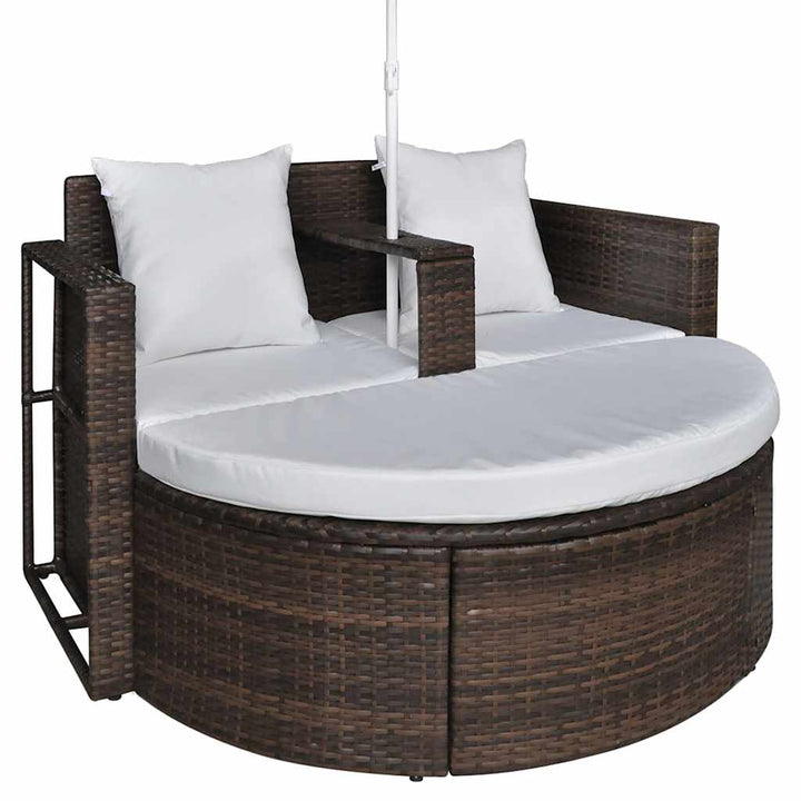 haveseng med parasol polyrattan brun