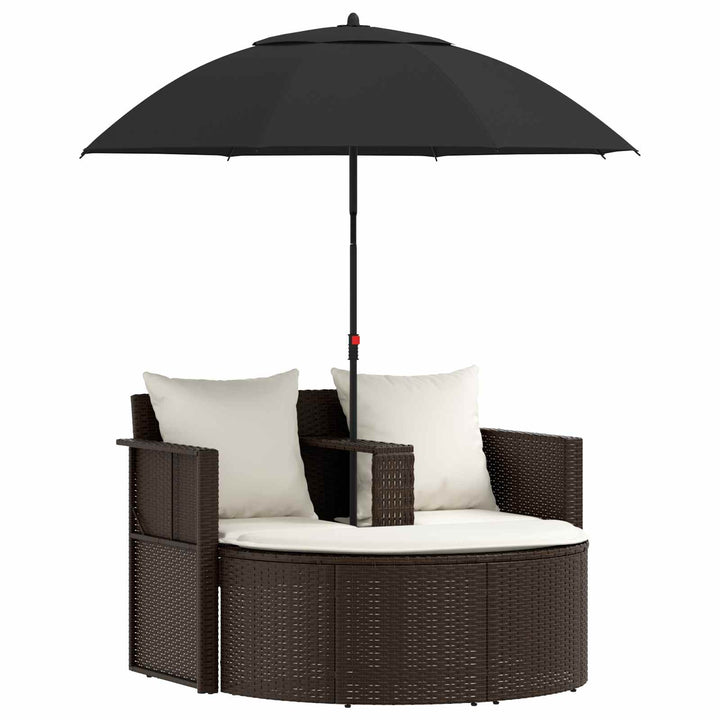 haveseng med parasol polyrattan brun
