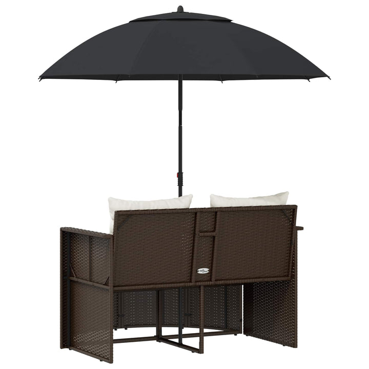 haveseng med parasol polyrattan brun