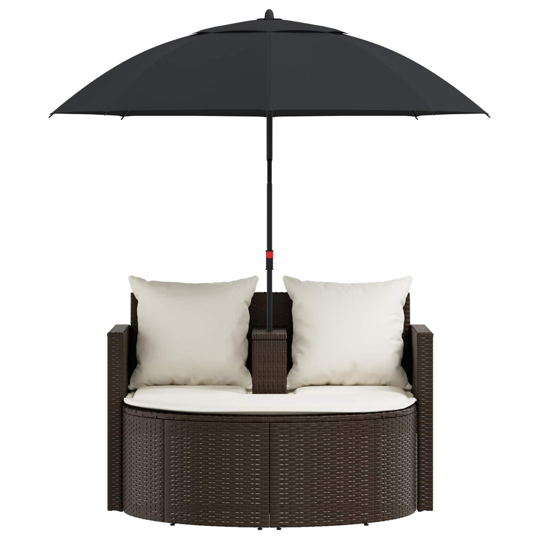 haveseng med parasol polyrattan brun