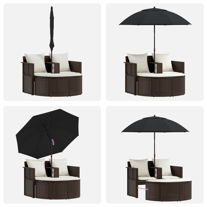 haveseng med parasol polyrattan brun
