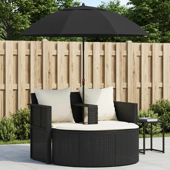 haveseng med parasol polyrattan sort