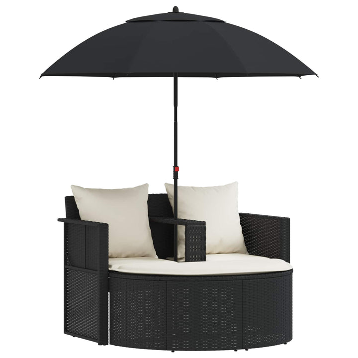 haveseng med parasol polyrattan sort