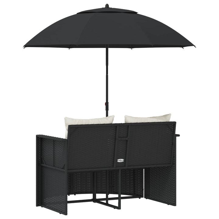 haveseng med parasol polyrattan sort