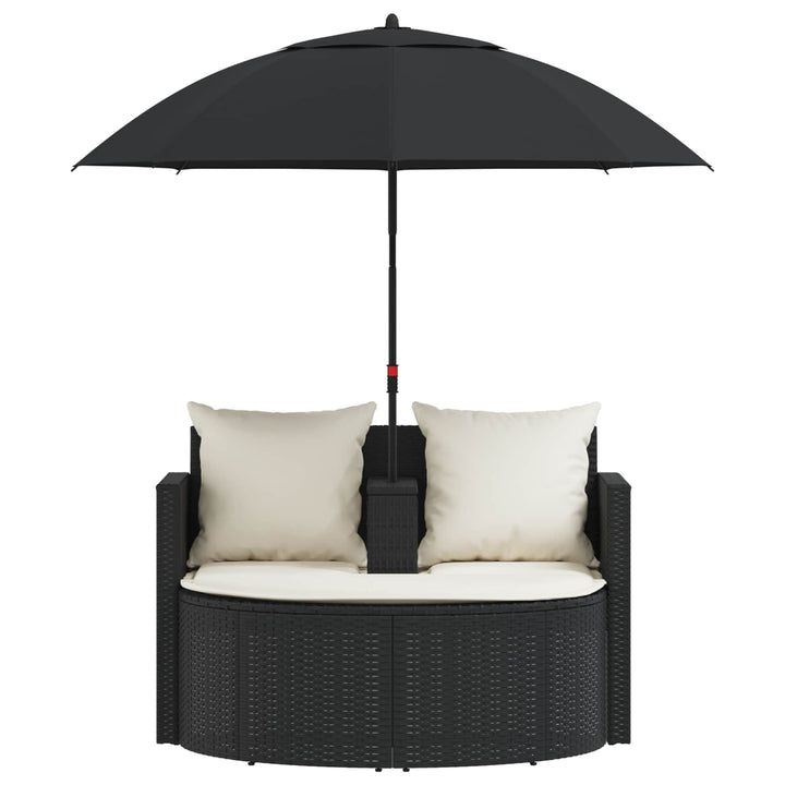 haveseng med parasol polyrattan sort