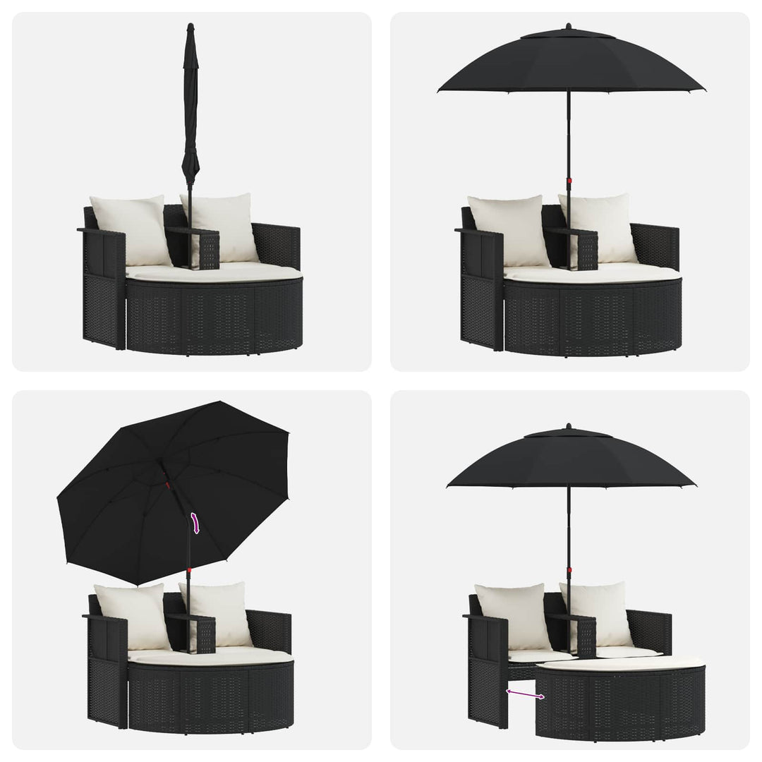 haveseng med parasol polyrattan sort