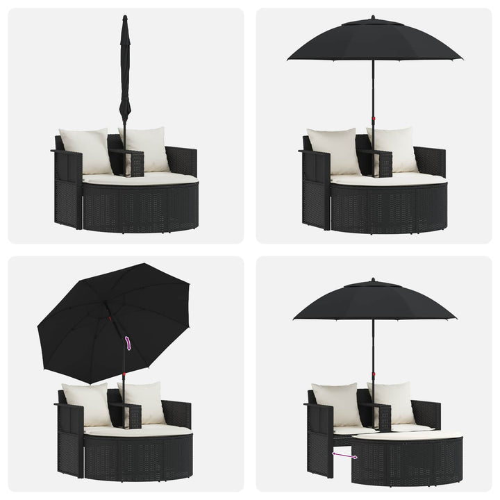 haveseng med parasol polyrattan sort