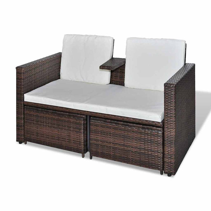 loungesæt til haven 4 dele med hynder polyrattan brun