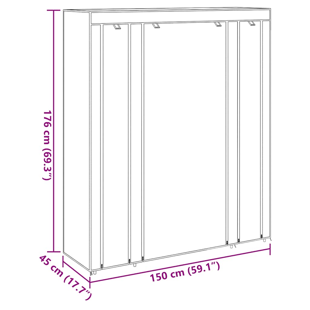 stofklædeskab med rum og stænger 45 x 150 x 176 cm sort