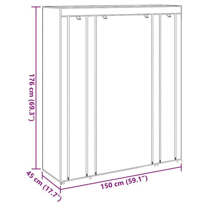 stofklædeskab med rum og stænger 45 x 150 x 176 cm sort