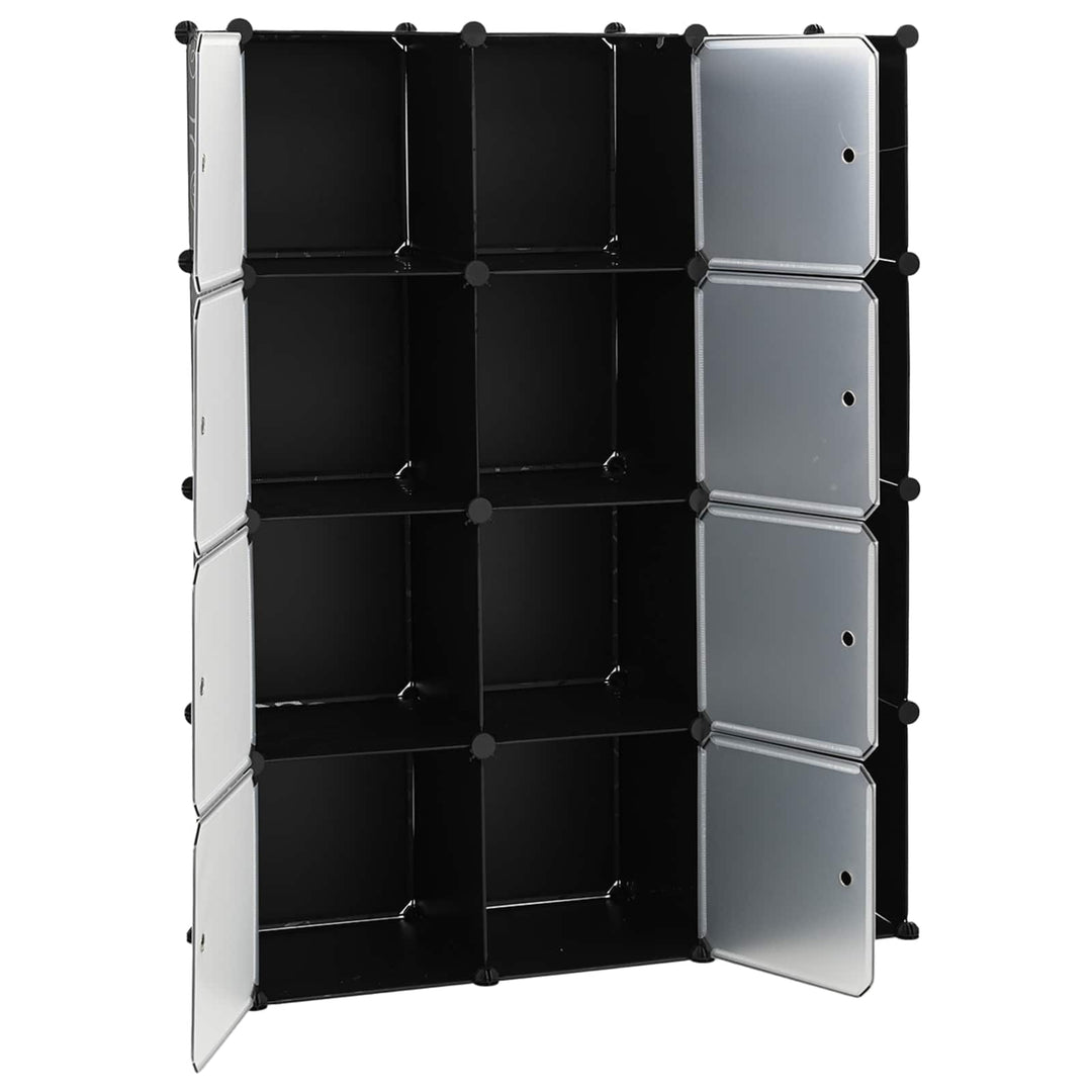 modulskab 9 rum 109x36,5x143 cm sort og hvid