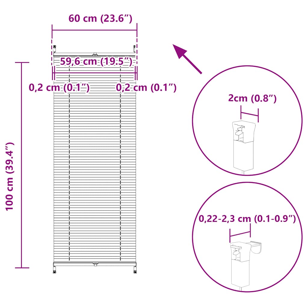 Plisserede blinde 60x100 cm hvid