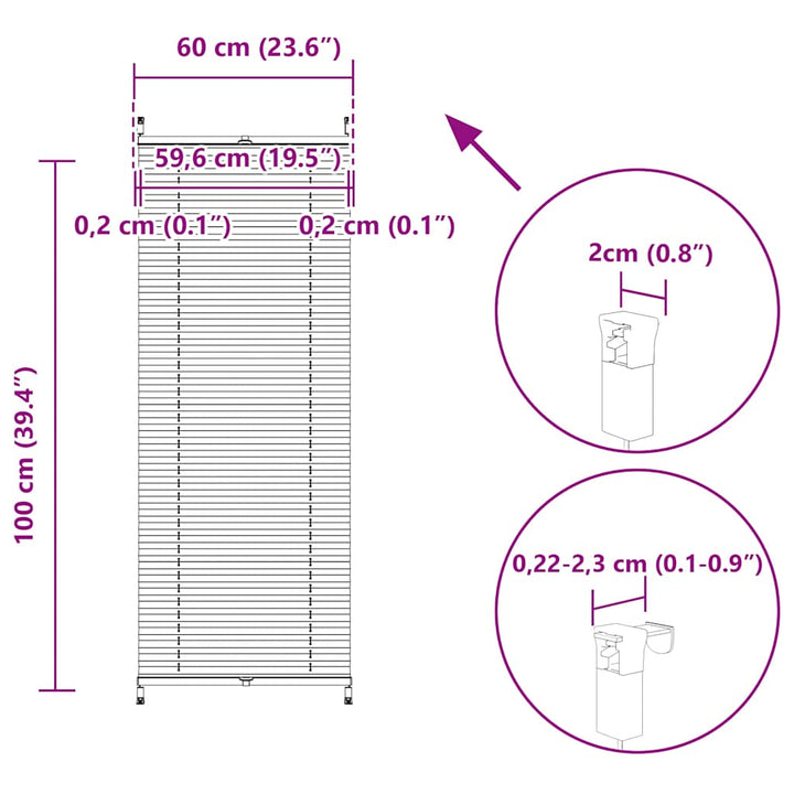 Plisserede blinde 60x100 cm hvid