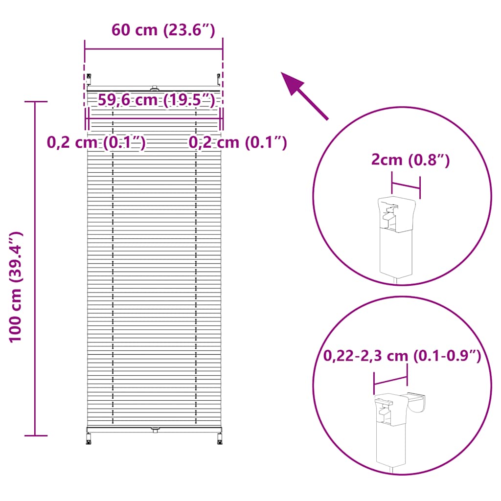 Plisserede blinde 60x100 cm hvid